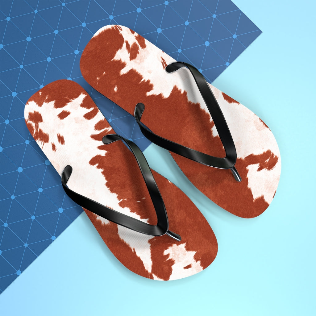 Red Cow Print Flip Flops