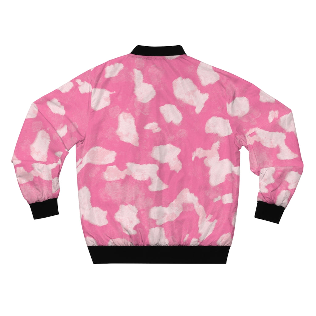 Men's Pink Cow Print Bomber Jacket