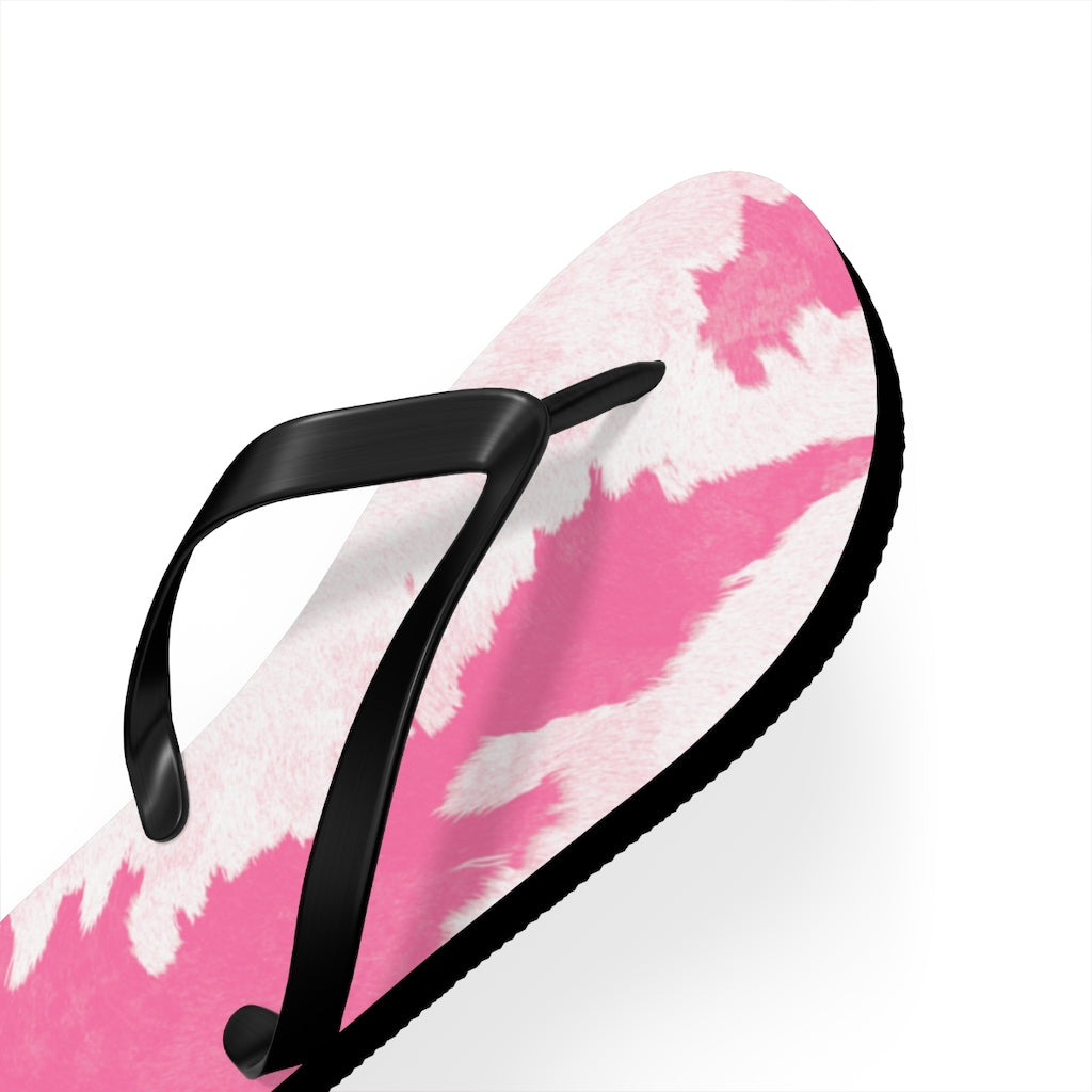 Pink Cow Print Flip Flops