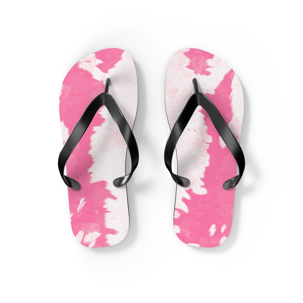 Pink Cow Print Flip Flops