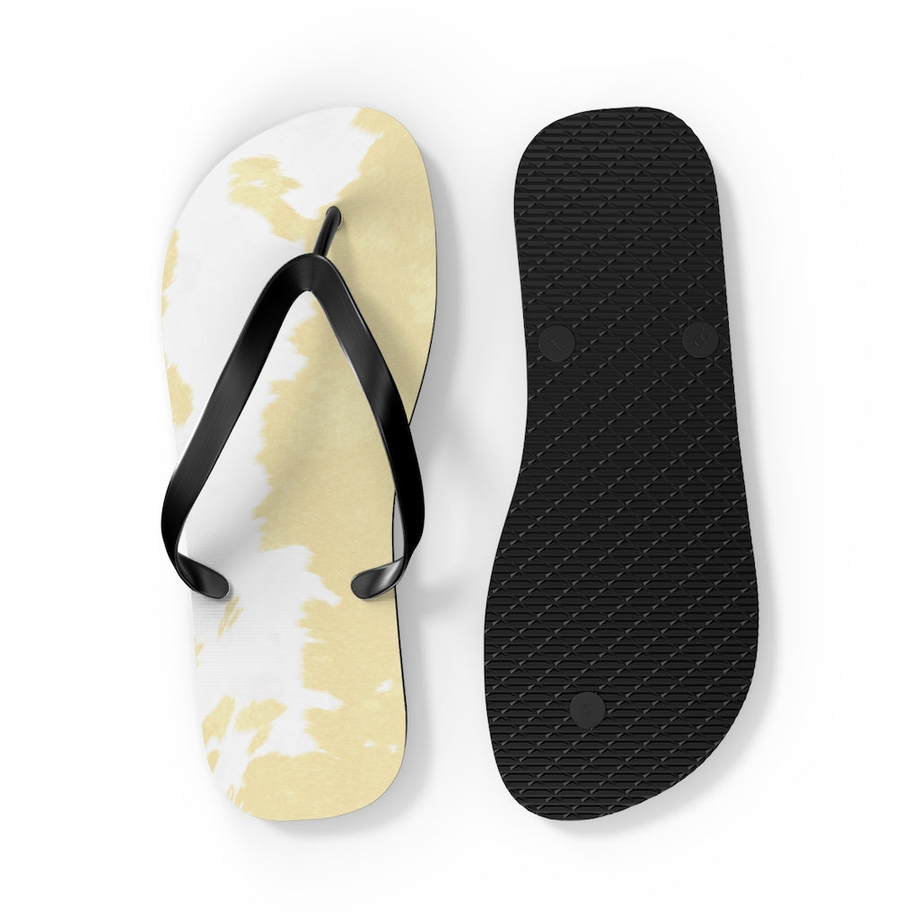 Cream Cow Print Flip Flops