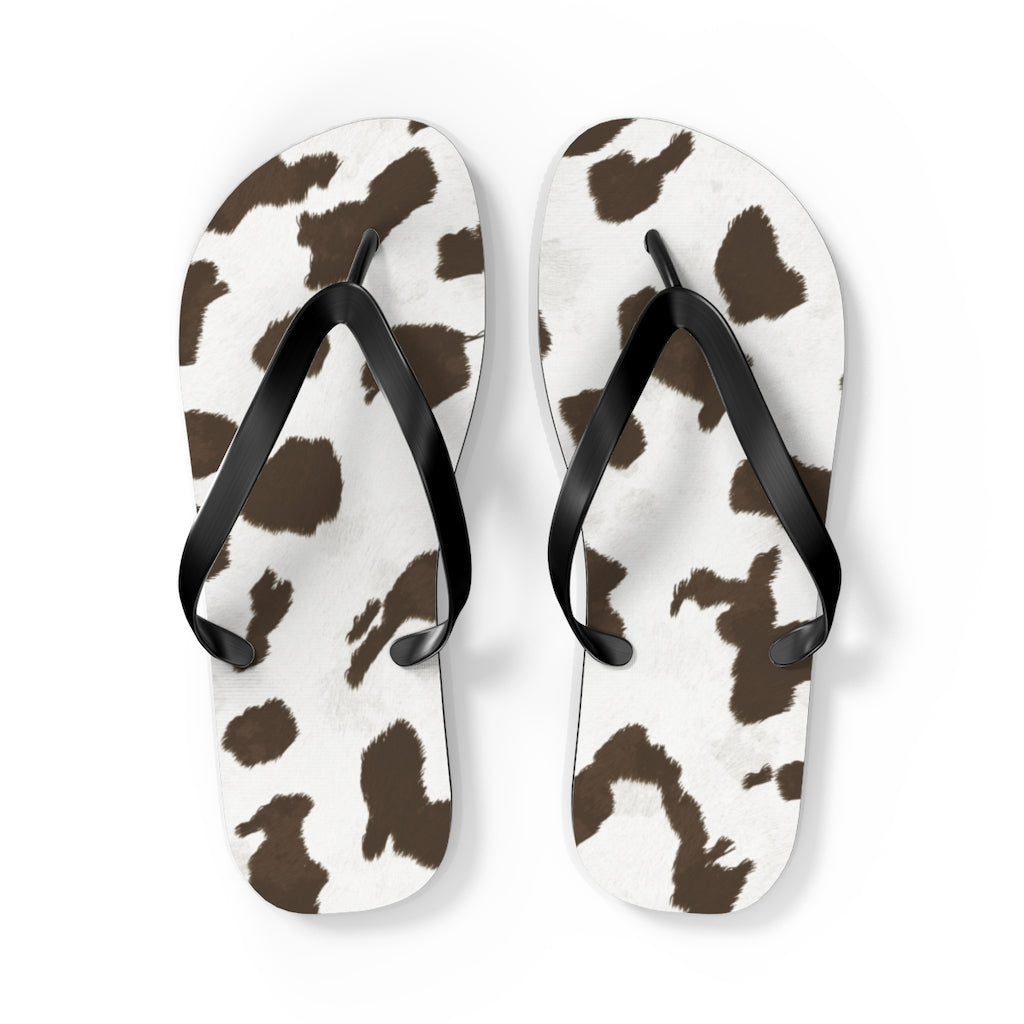 Taupe Cow Print Flip Flops