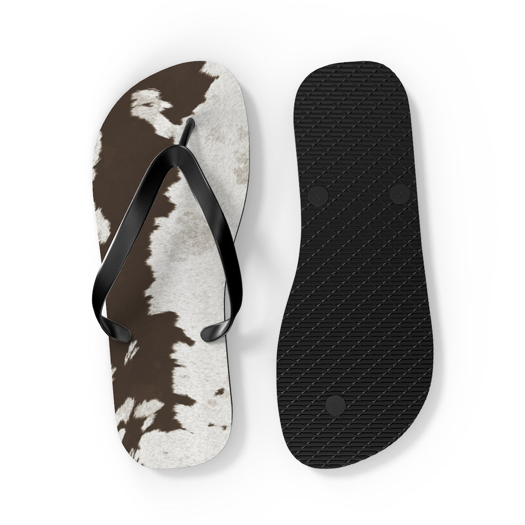 Taupe Cow Print Flip Flops