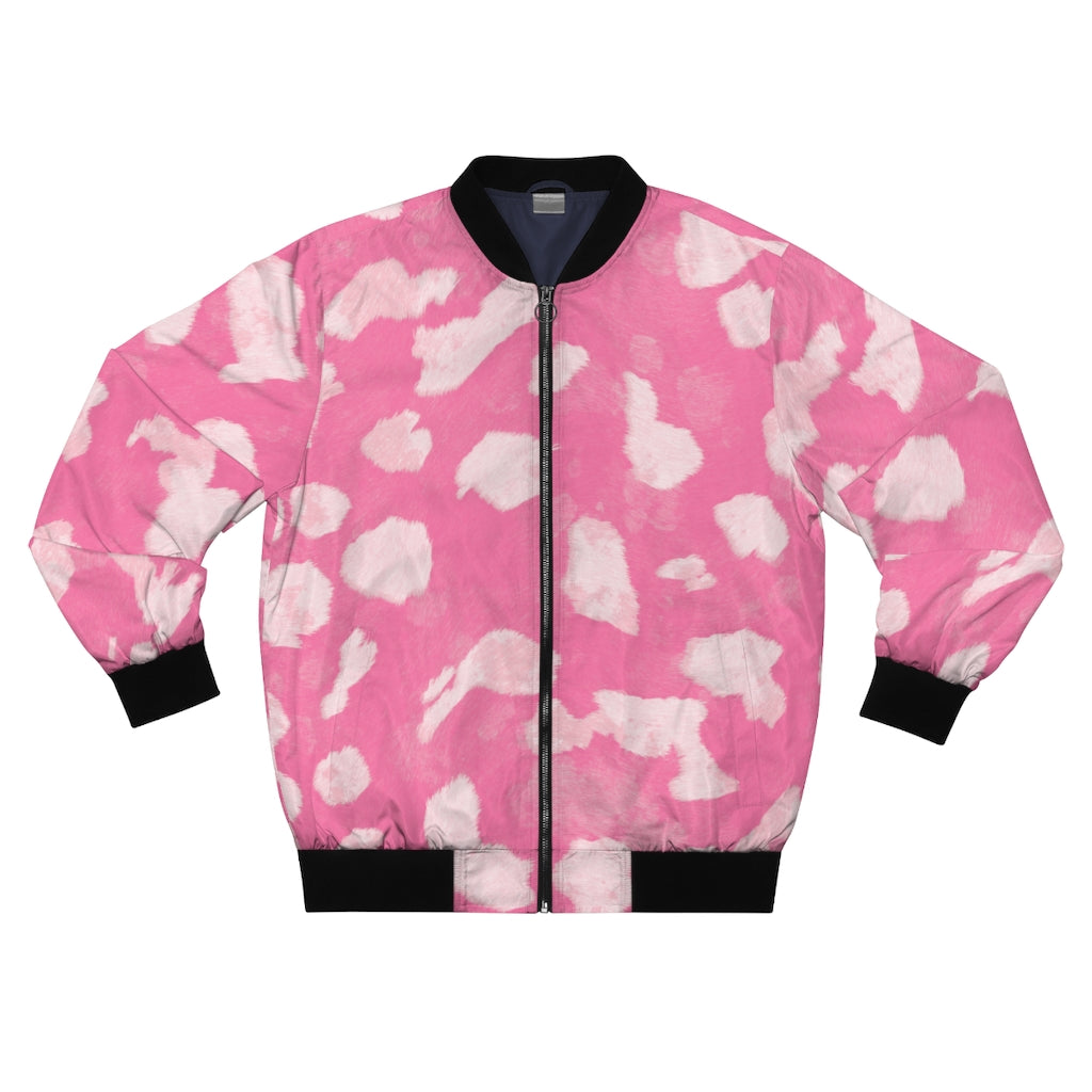 Men's Pink Cow Print Bomber Jacket
