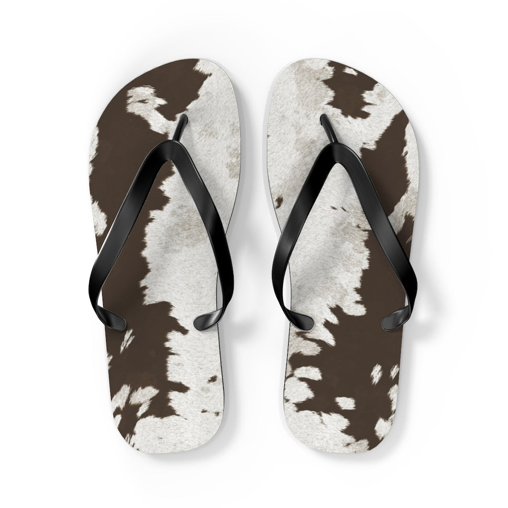 Taupe Cow Print Flip Flops