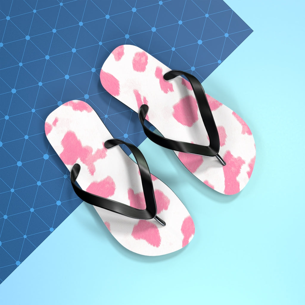 Pink Cow Print Flip Flops