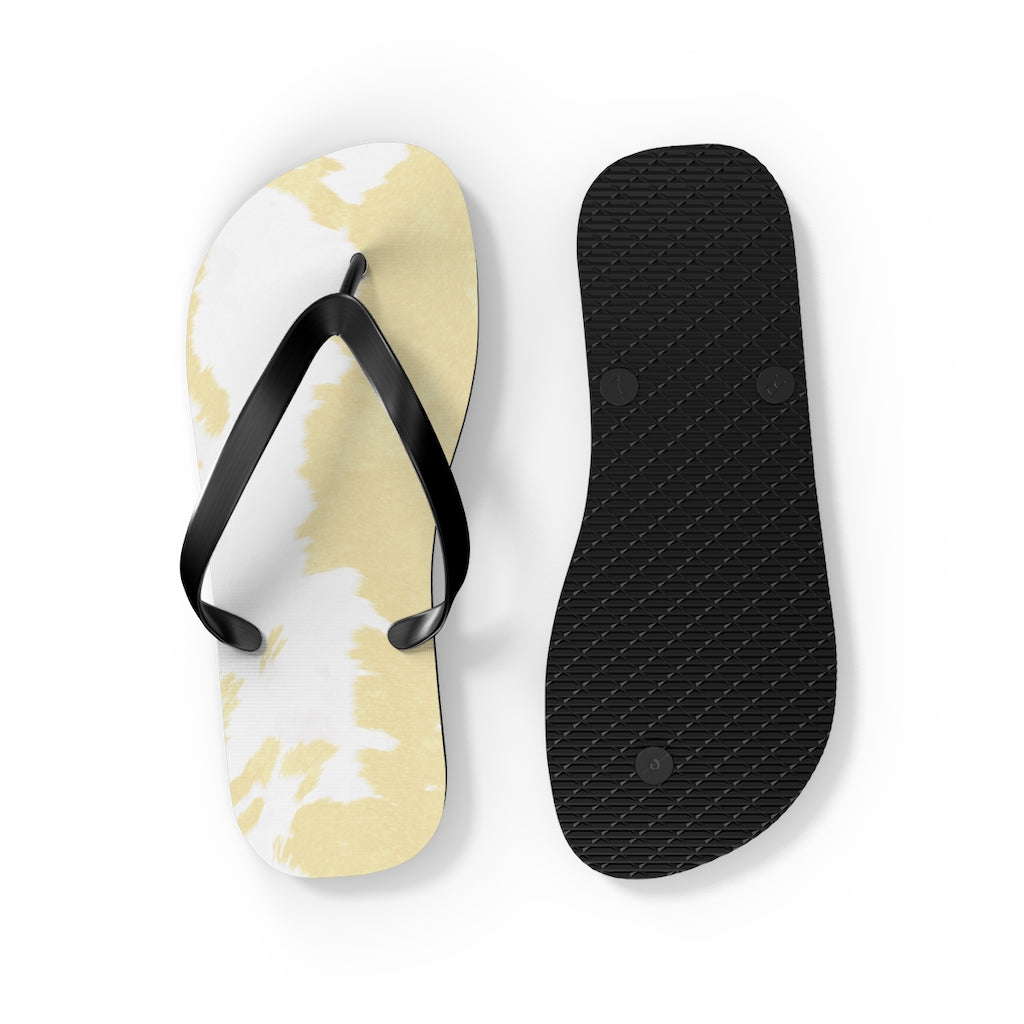 Cream Cow Print Flip Flops