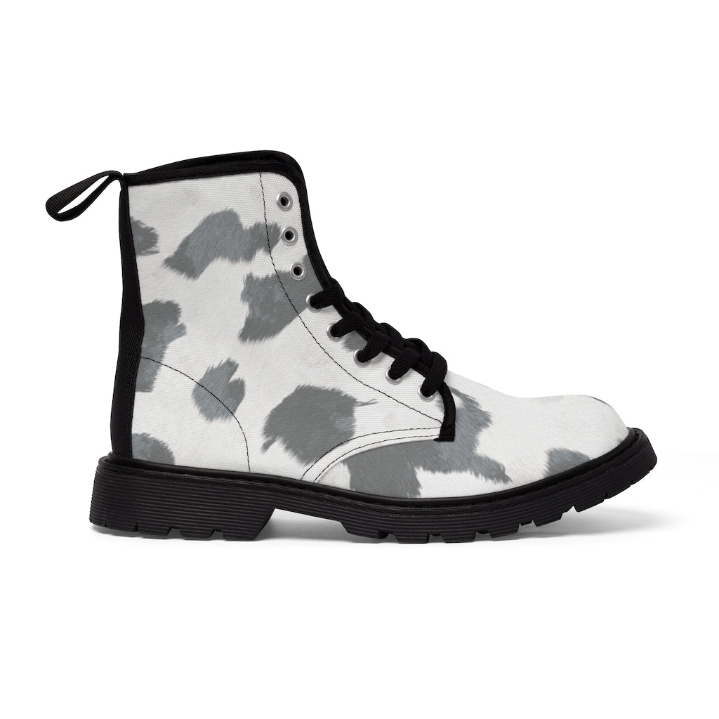 Grey Cow Print Canvas Boots [Women's]