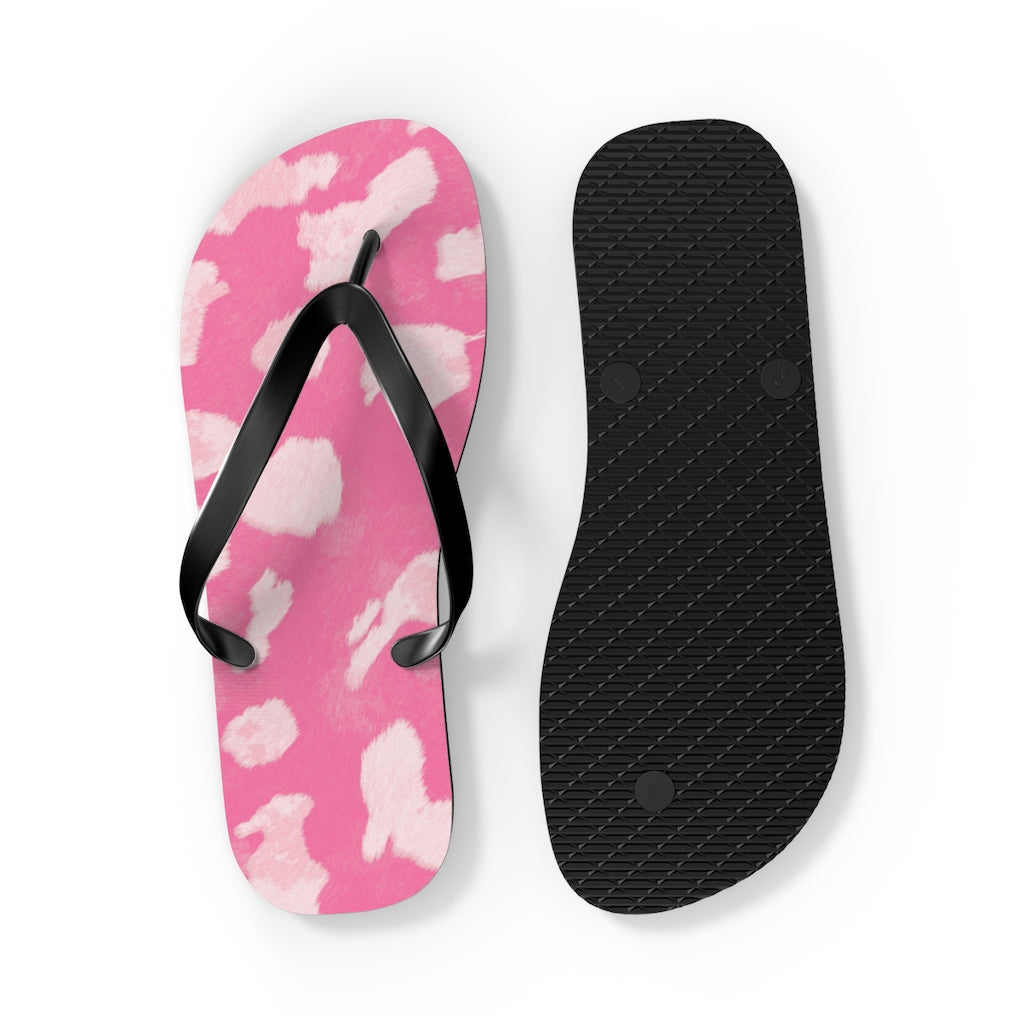 Pink Cow Print Flip Flops