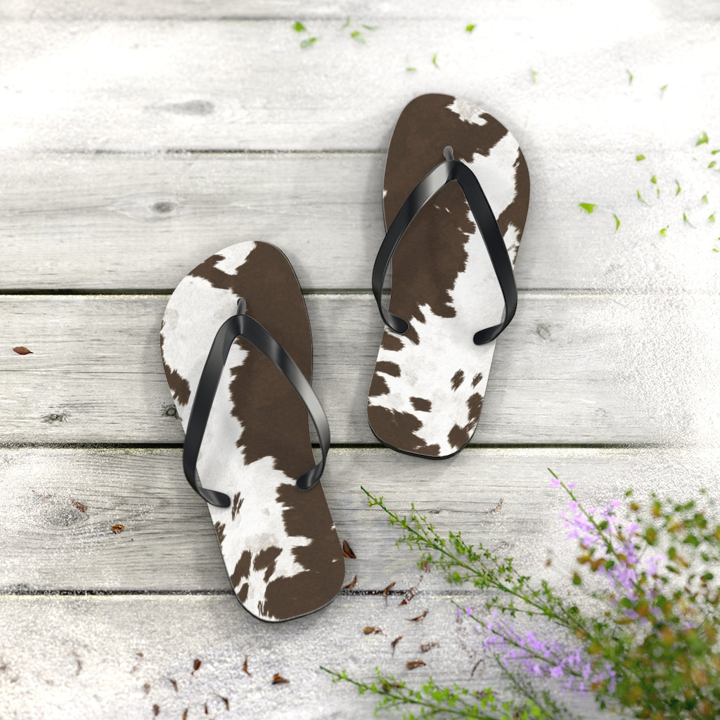 Taupe Cow Print Flip Flops