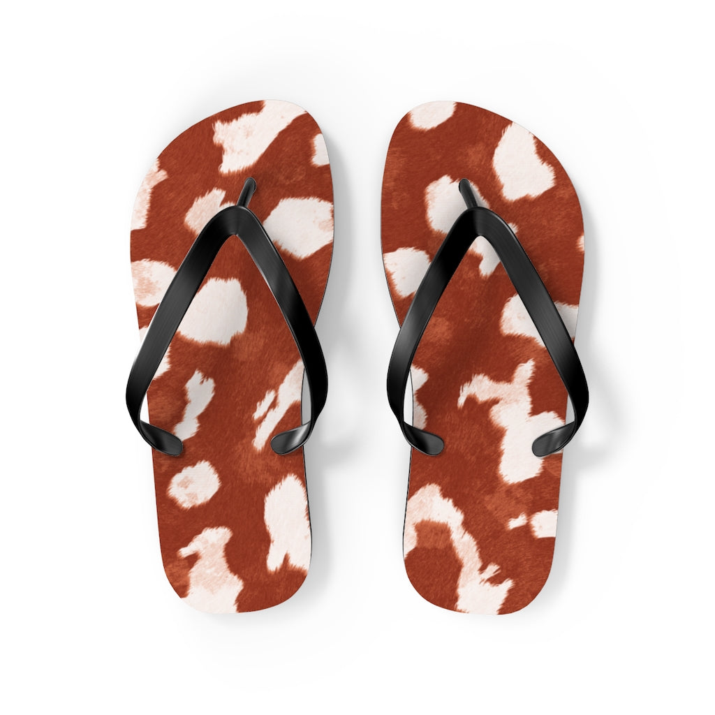 Red Cow Print Flip Flops