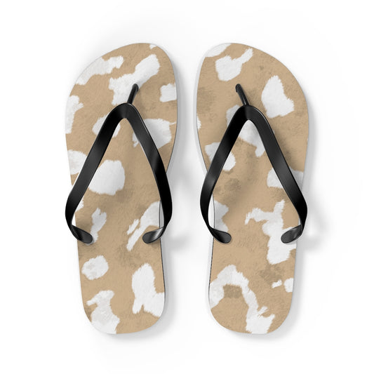 Beige Cow Print Flip Flops