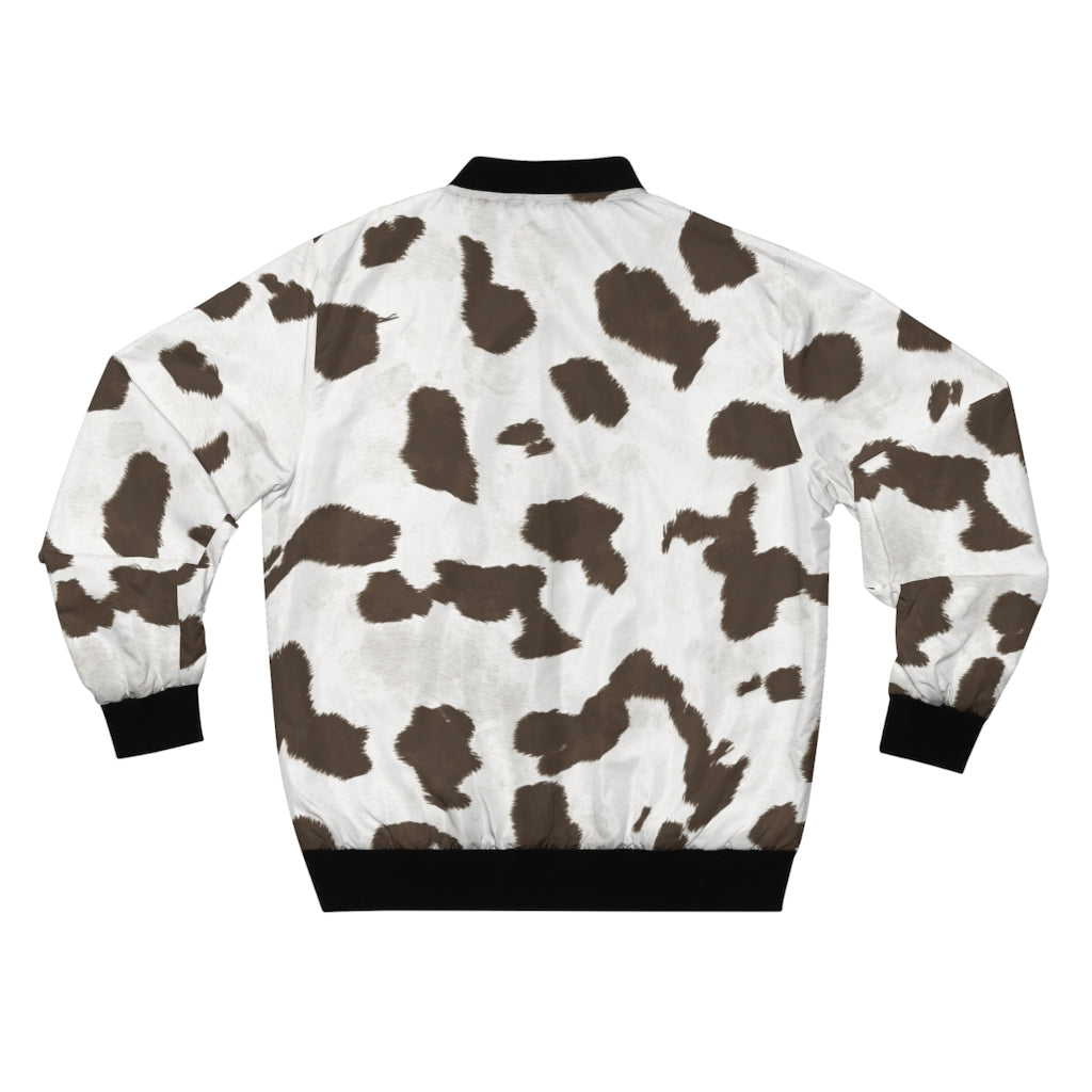 Taupe Cow Print Bomber Jacket