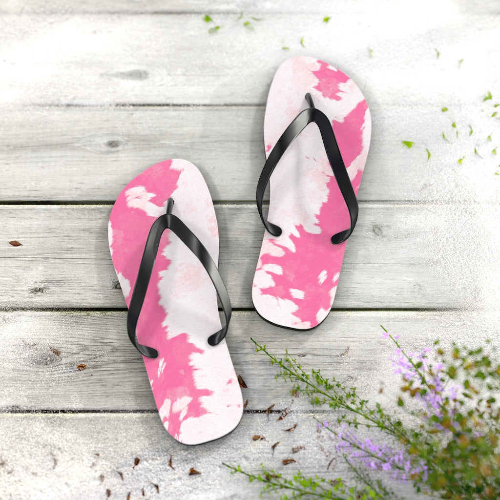 Pink Cow Print Flip Flops