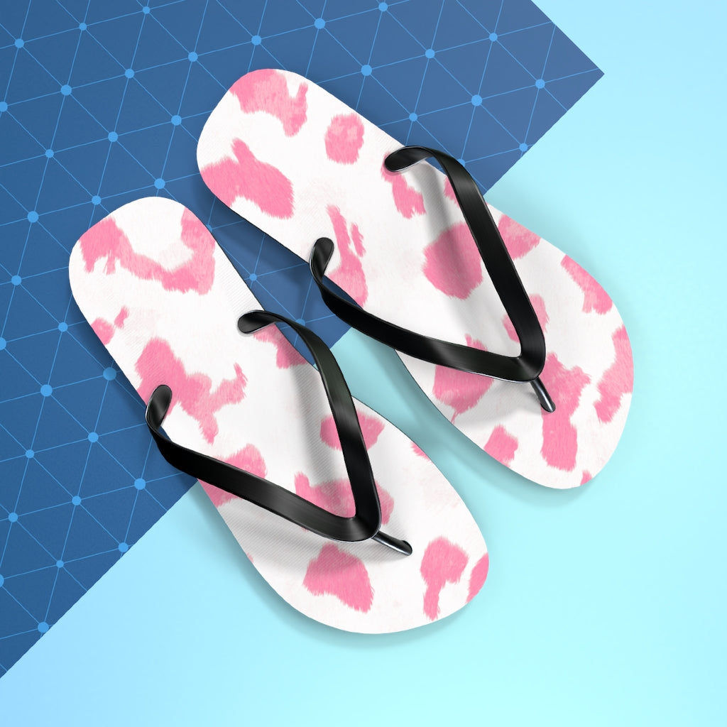 Pink Cow Print Flip Flops