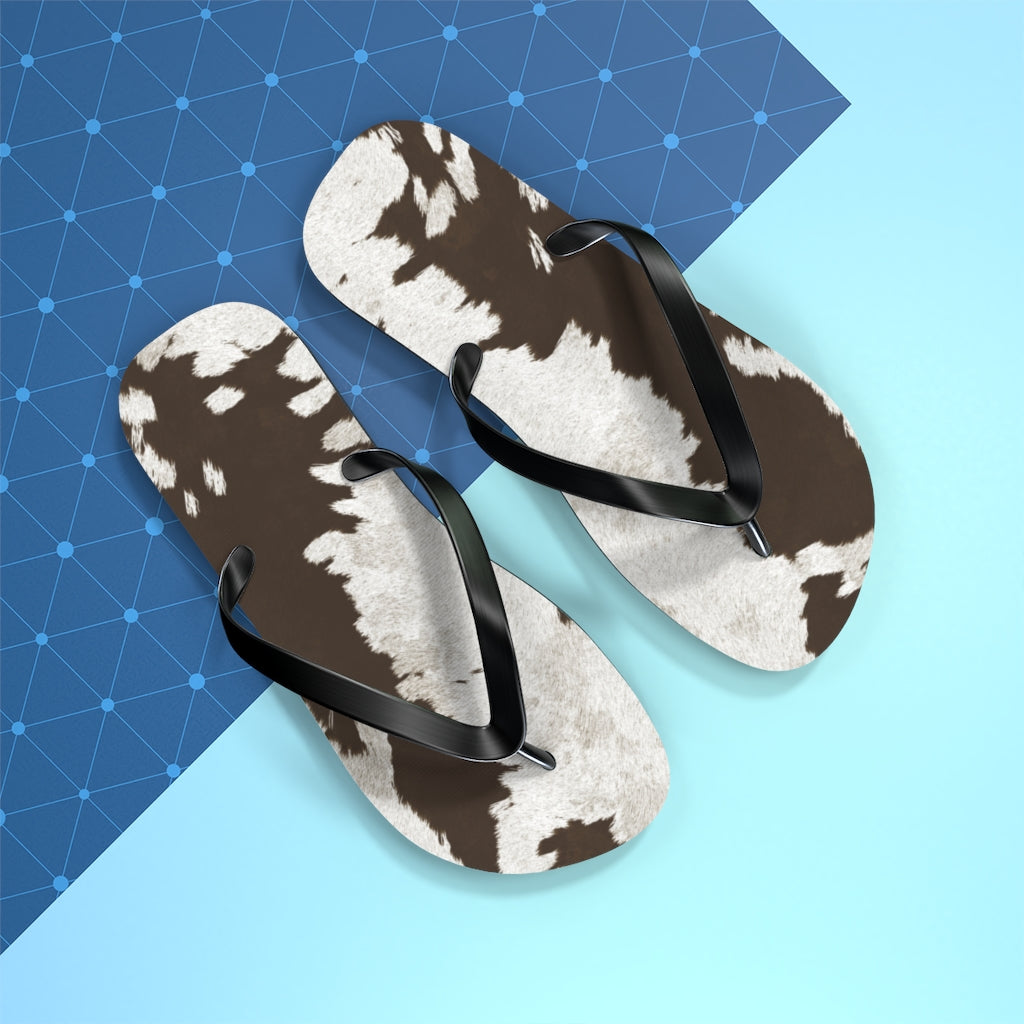 Taupe Cow Print Flip Flops