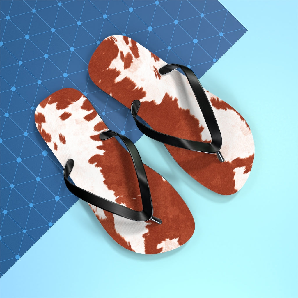 Red Cow Print Flip Flops