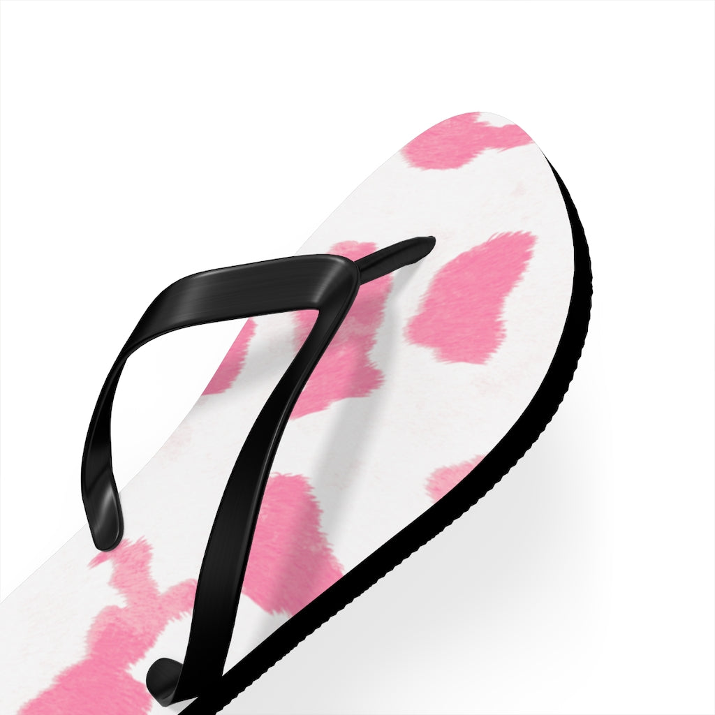 Pink Cow Print Flip Flops