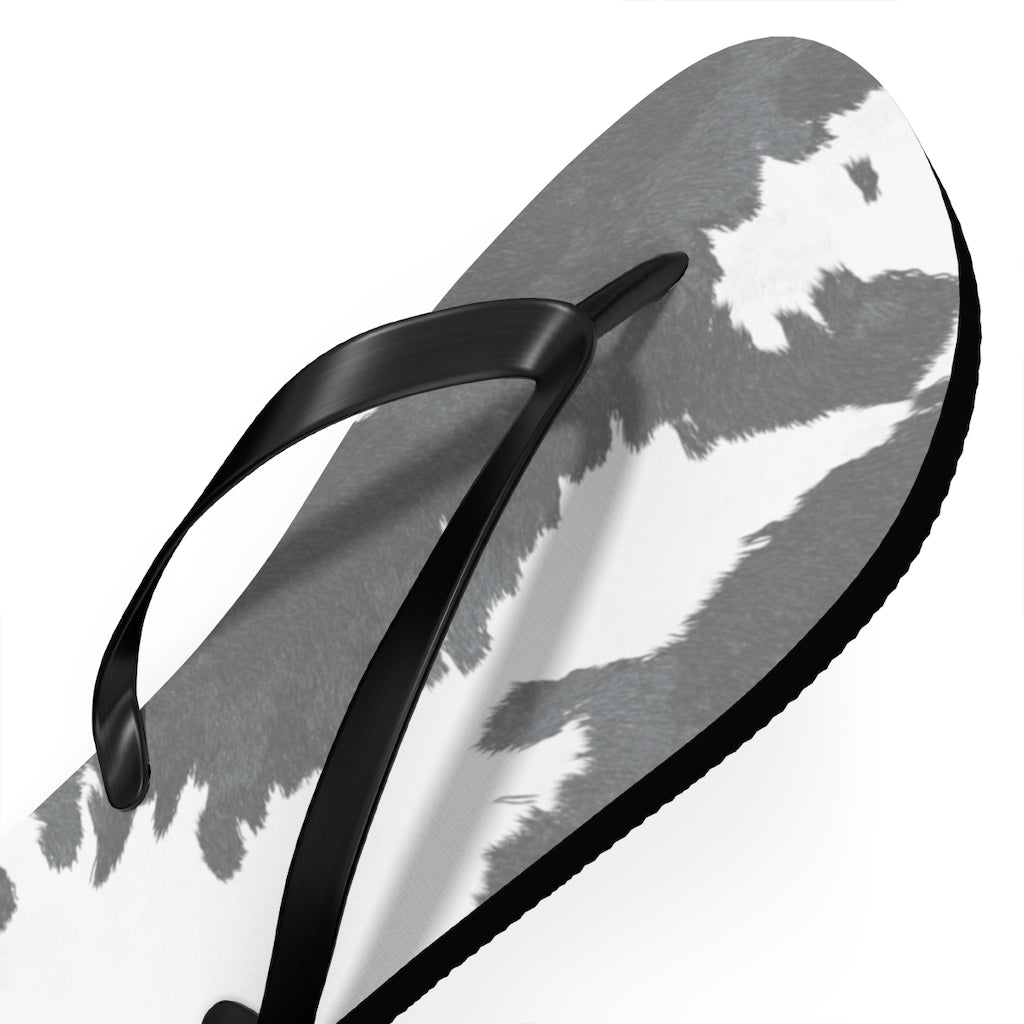 Grey Cow Print Flip Flops