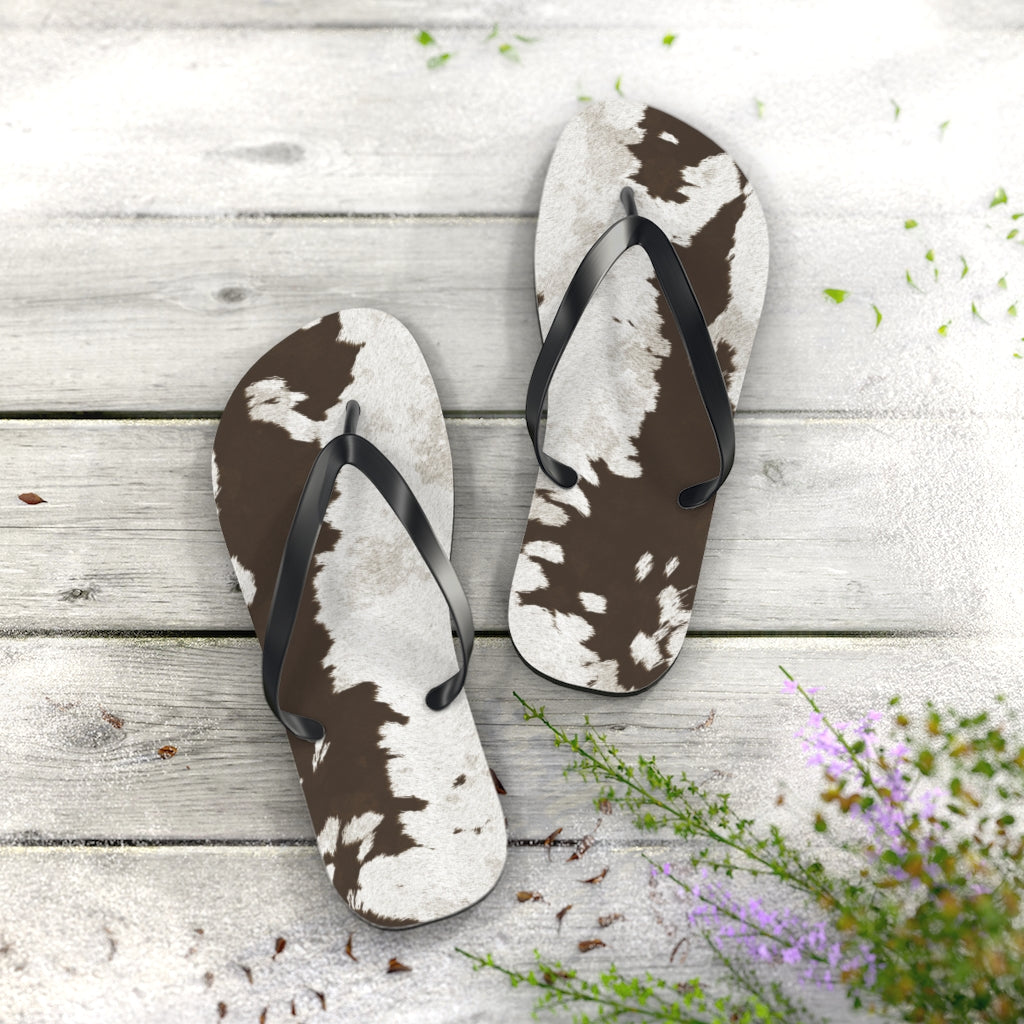 Taupe Cow Print Flip Flops