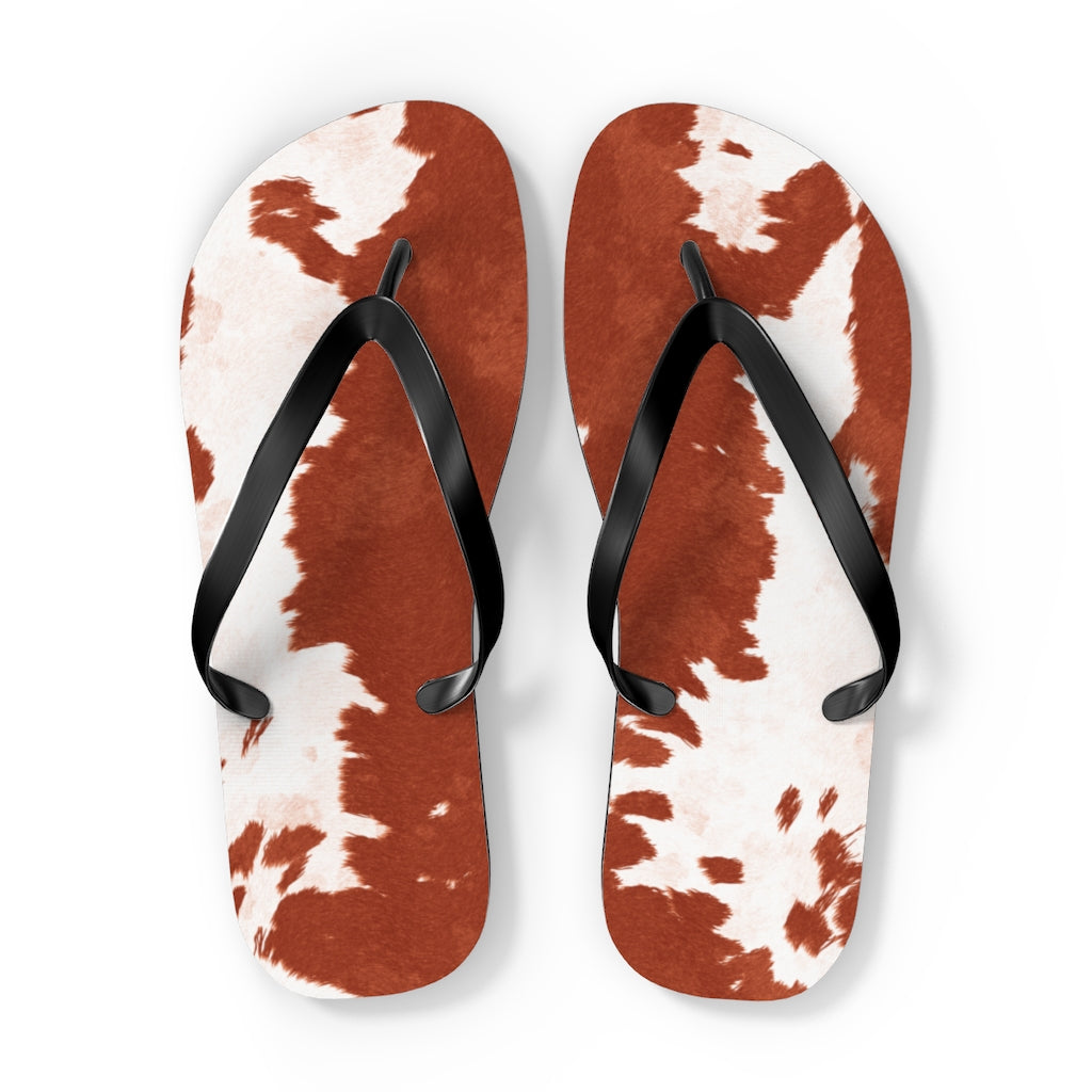 Red Cow Print Flip Flops