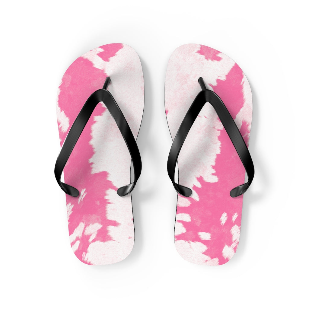 Pink Cow Print Flip Flops