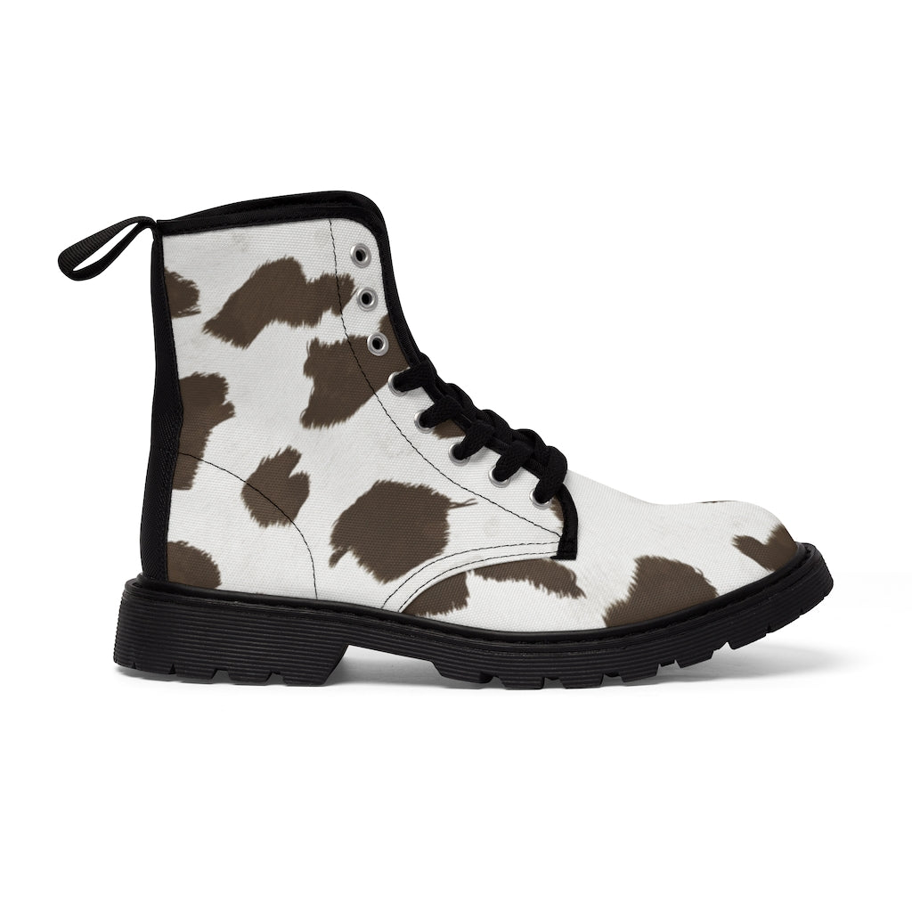 Taupe Cow Print Canvas Boots [Women's]