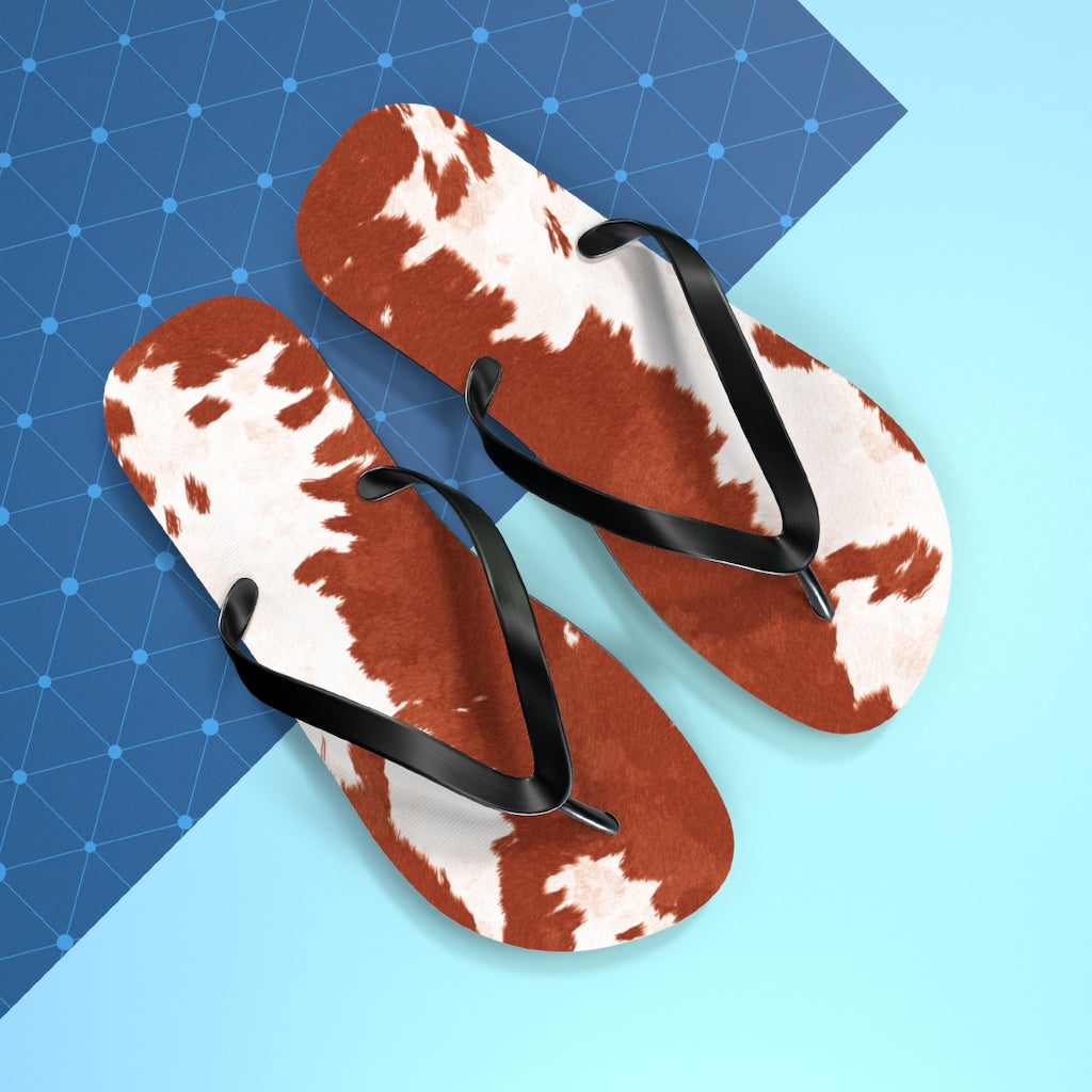 Red Cow Print Flip Flops