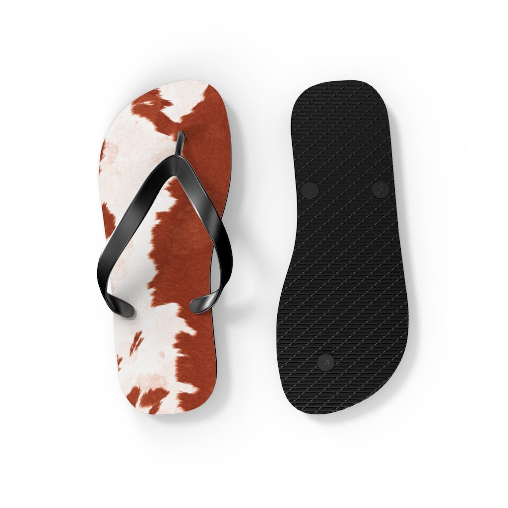 Red Cow Print Flip Flops