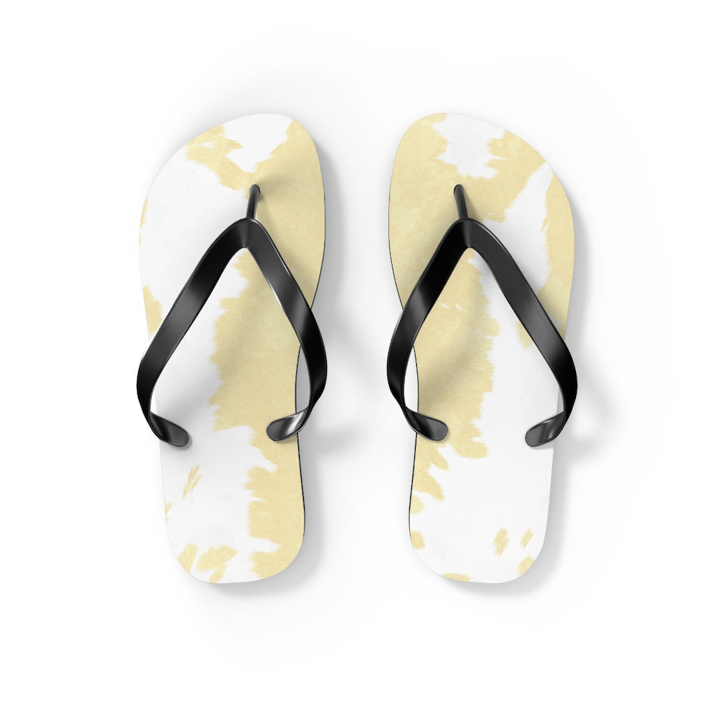 Cream Cow Print Flip Flops