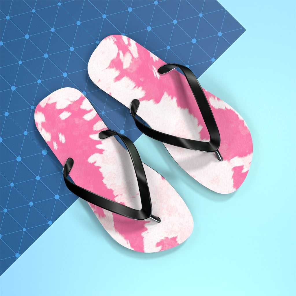 Pink Cow Print Flip Flops