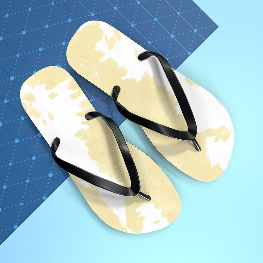 Cream Cow Print Flip Flops