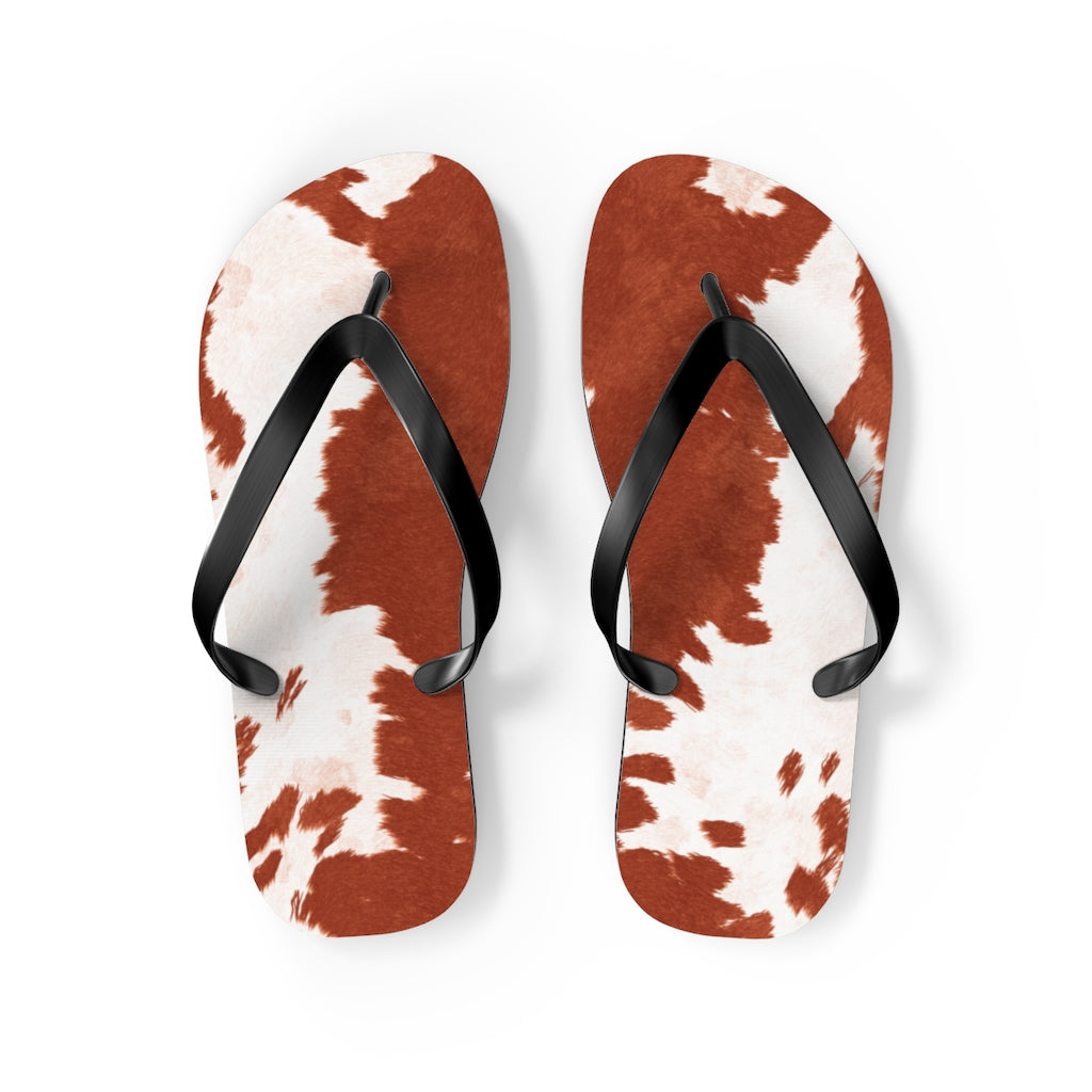 Red Cow Print Flip Flops