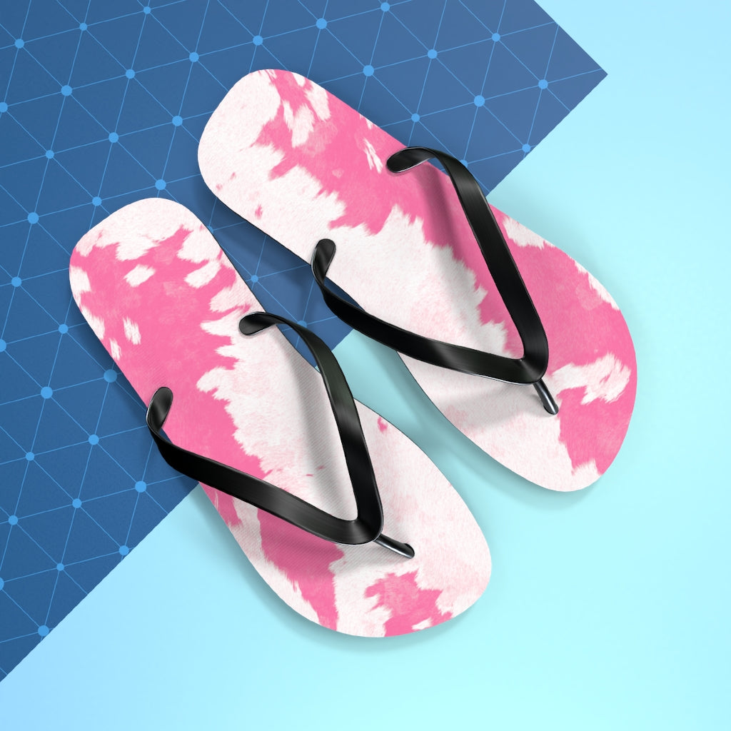 Pink Cow Print Flip Flops