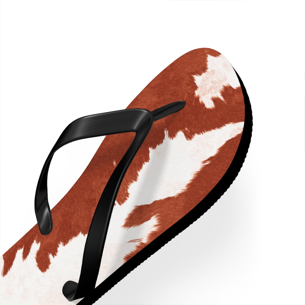 Red Cow Print Flip Flops