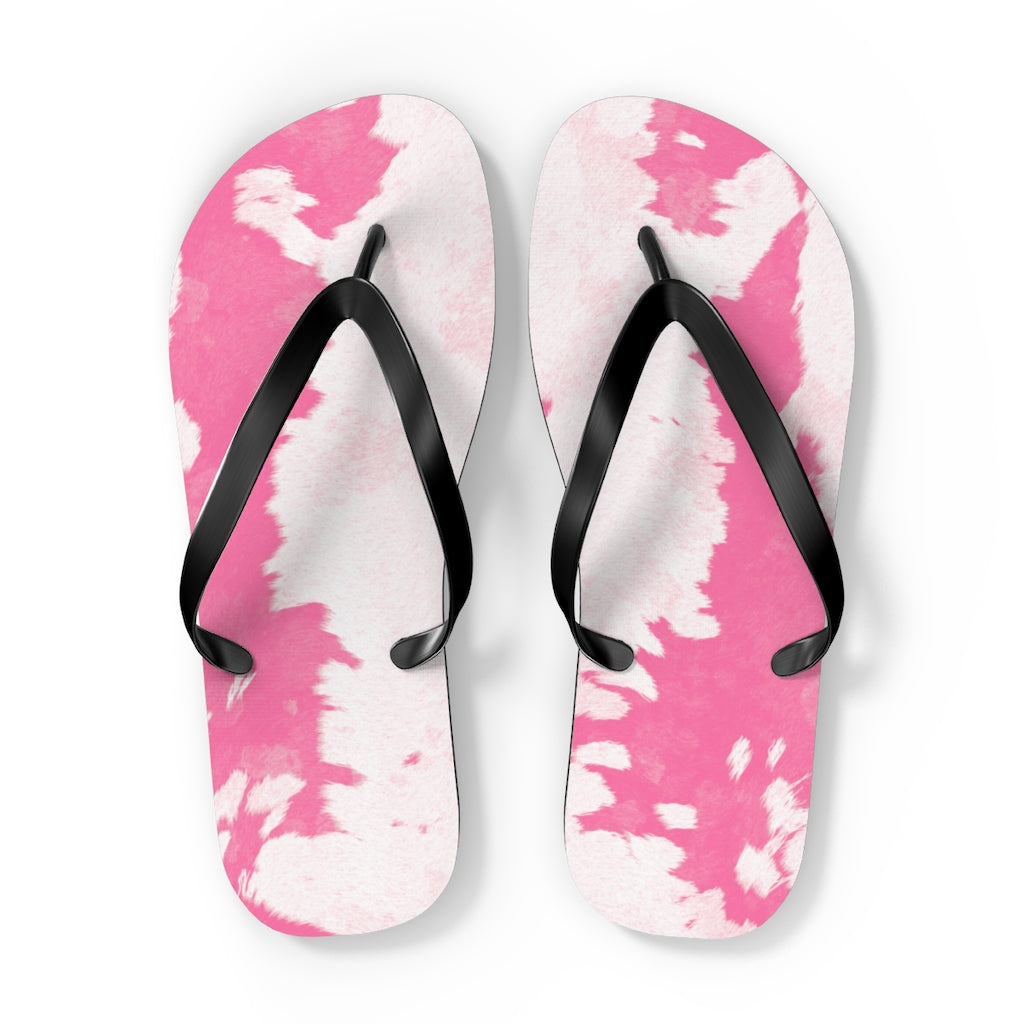 Pink Cow Print Flip Flops