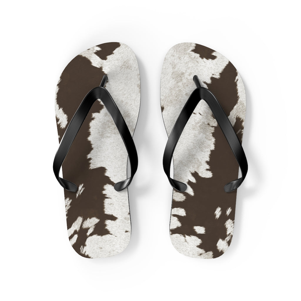 Taupe Cow Print Flip Flops