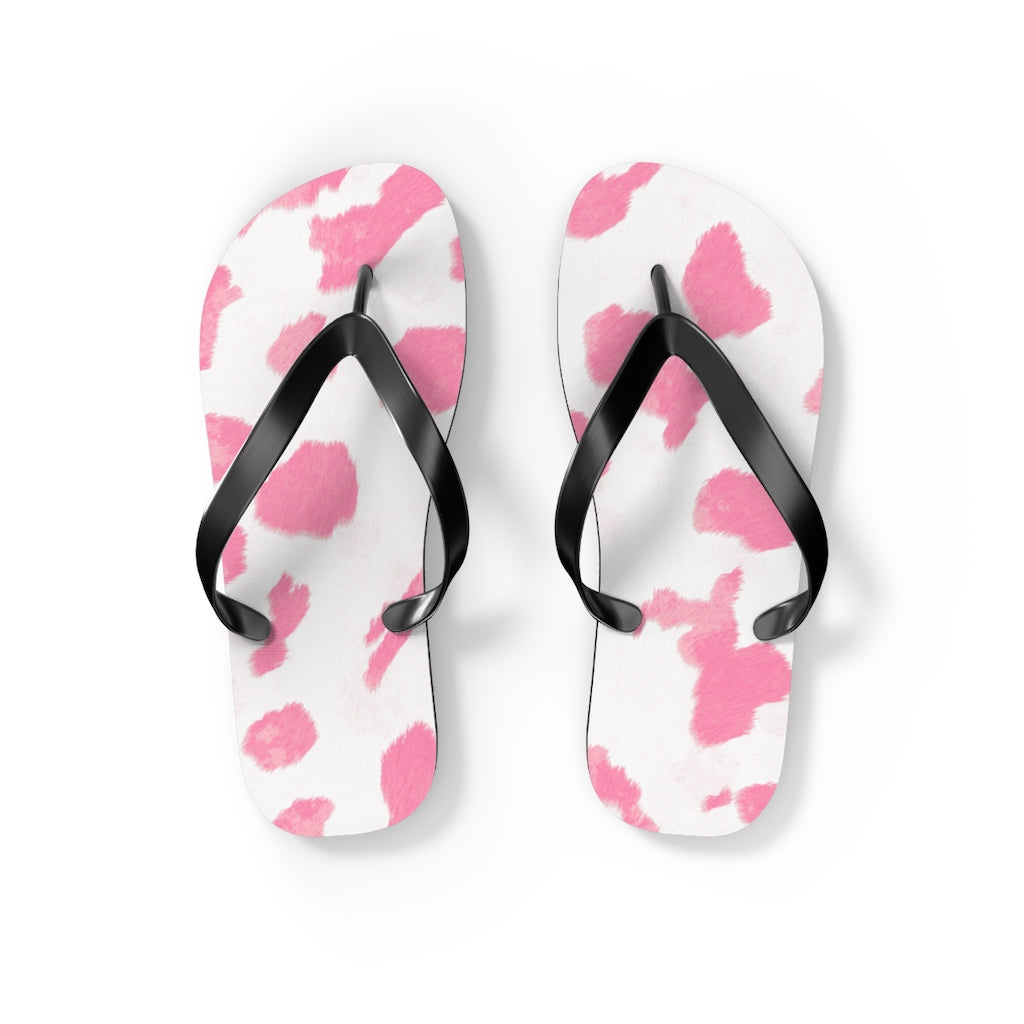 Pink Cow Print Flip Flops