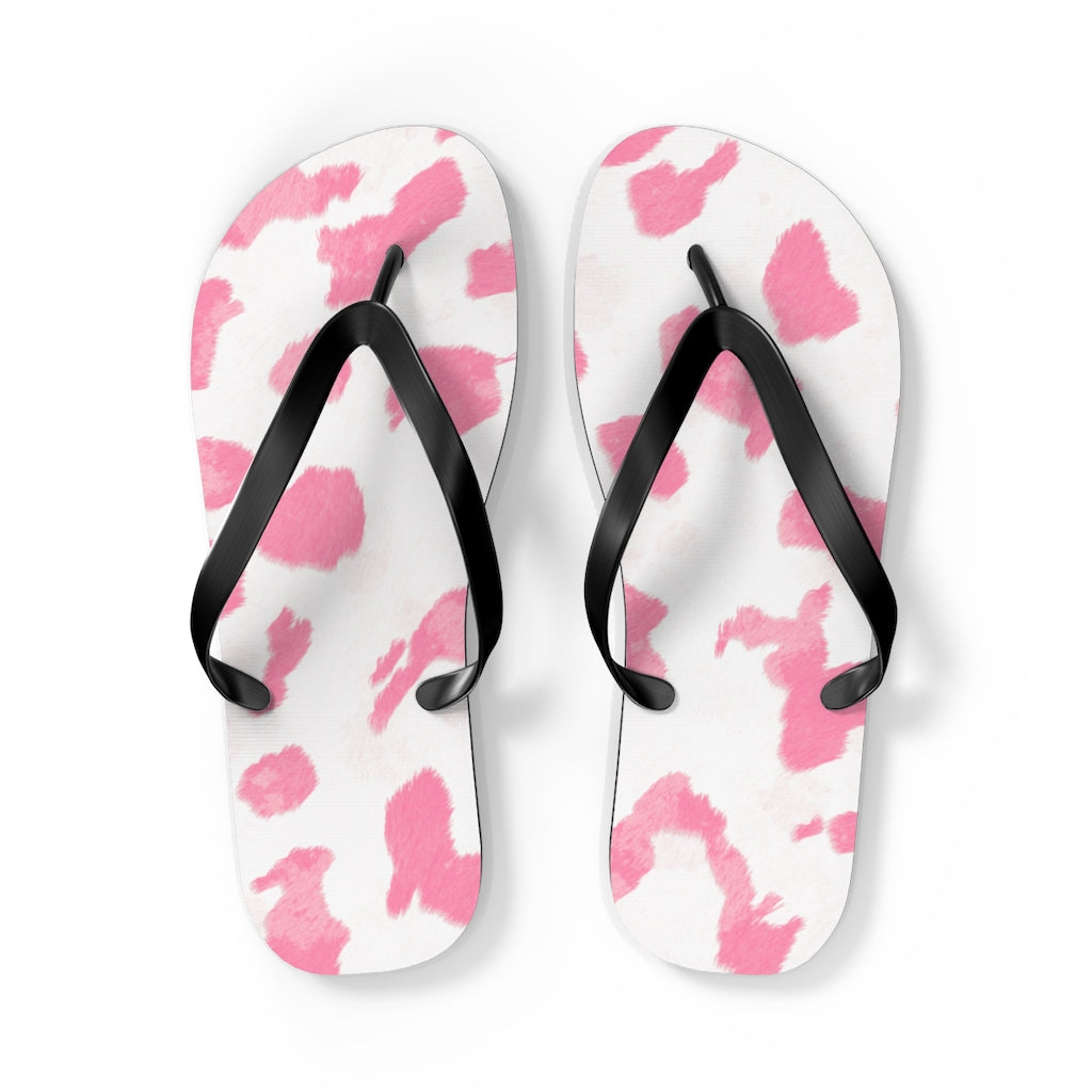 Pink Cow Print Flip Flops