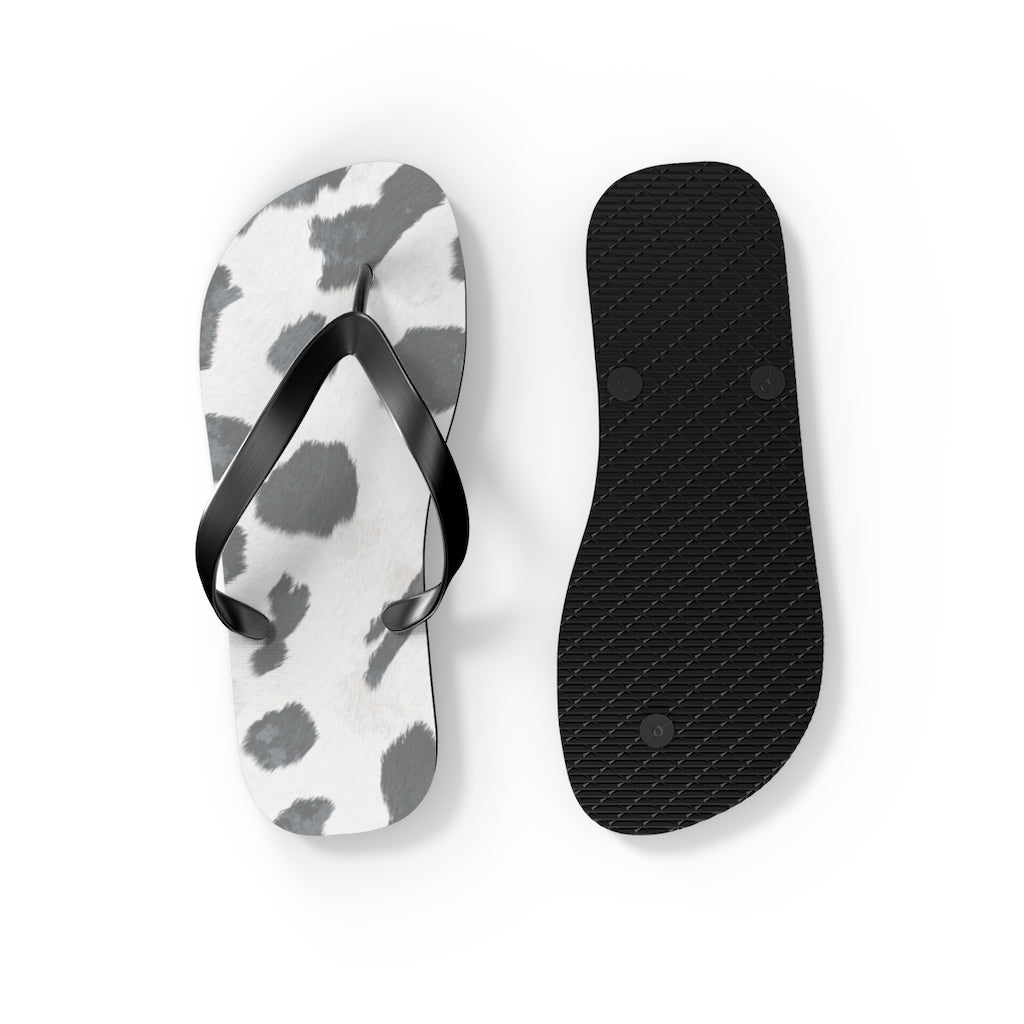 Grey Cow Print Flip Flops