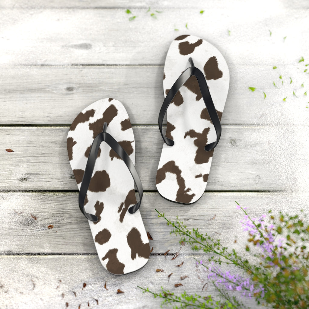 Taupe Cow Print Flip Flops
