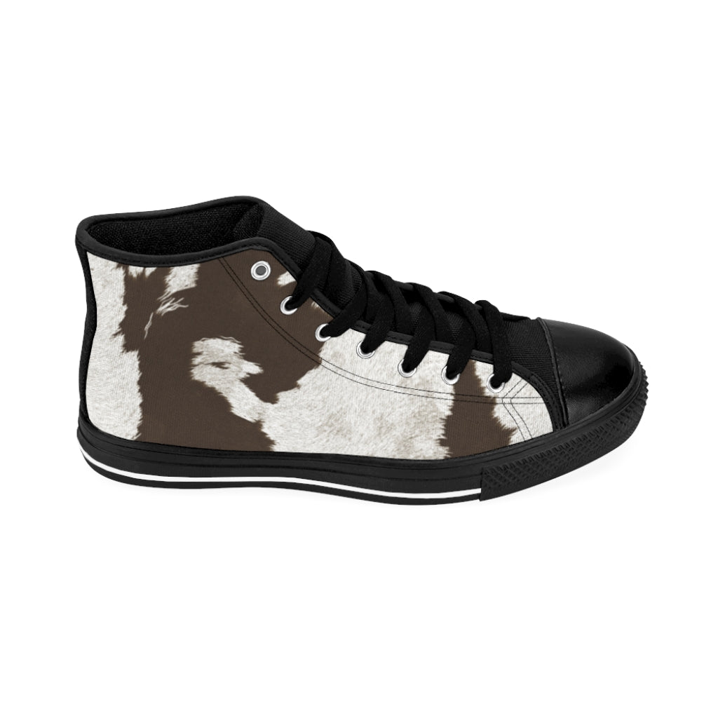 Taupe High-top Cow Print Sneakers [Women's]