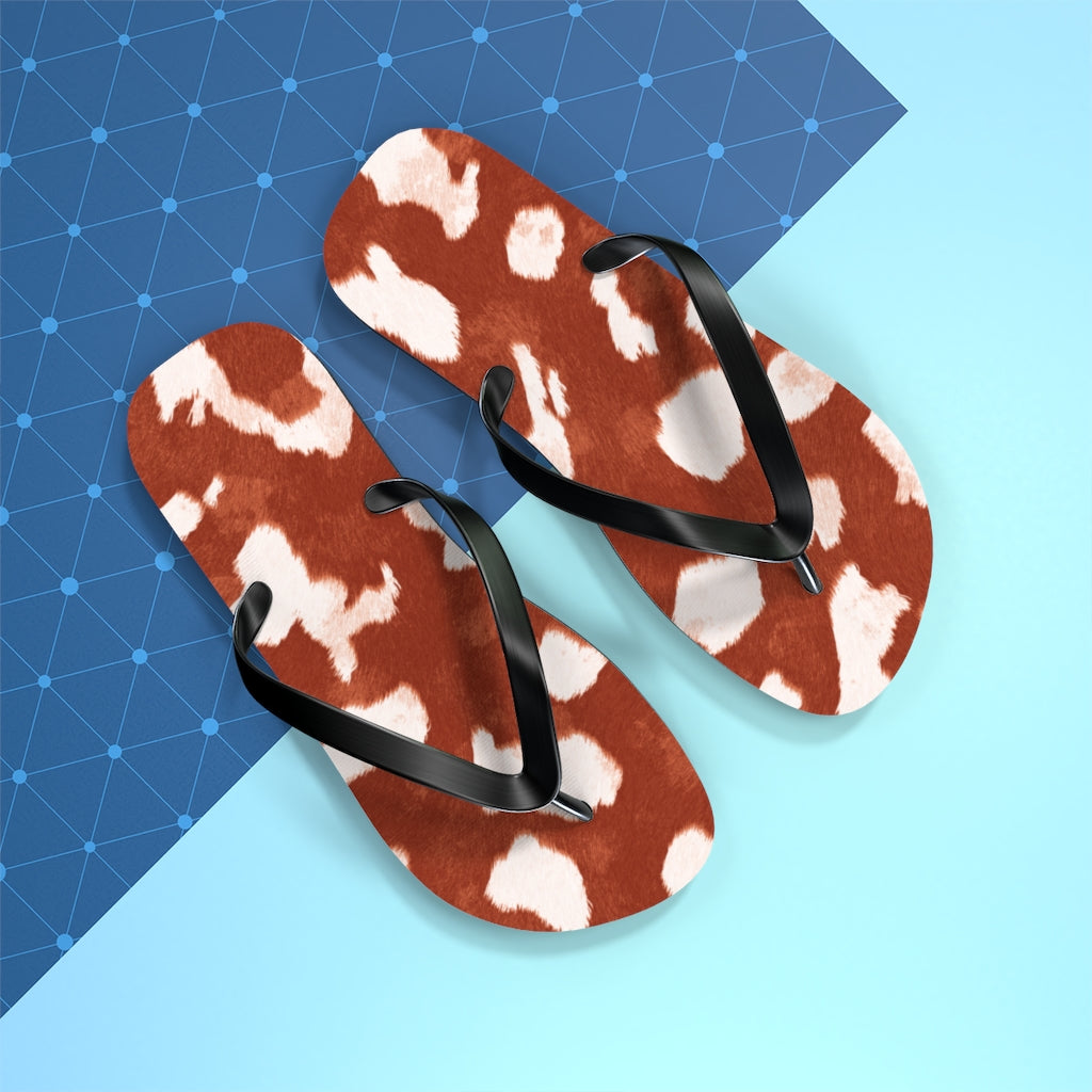 Red Cow Print Flip Flops