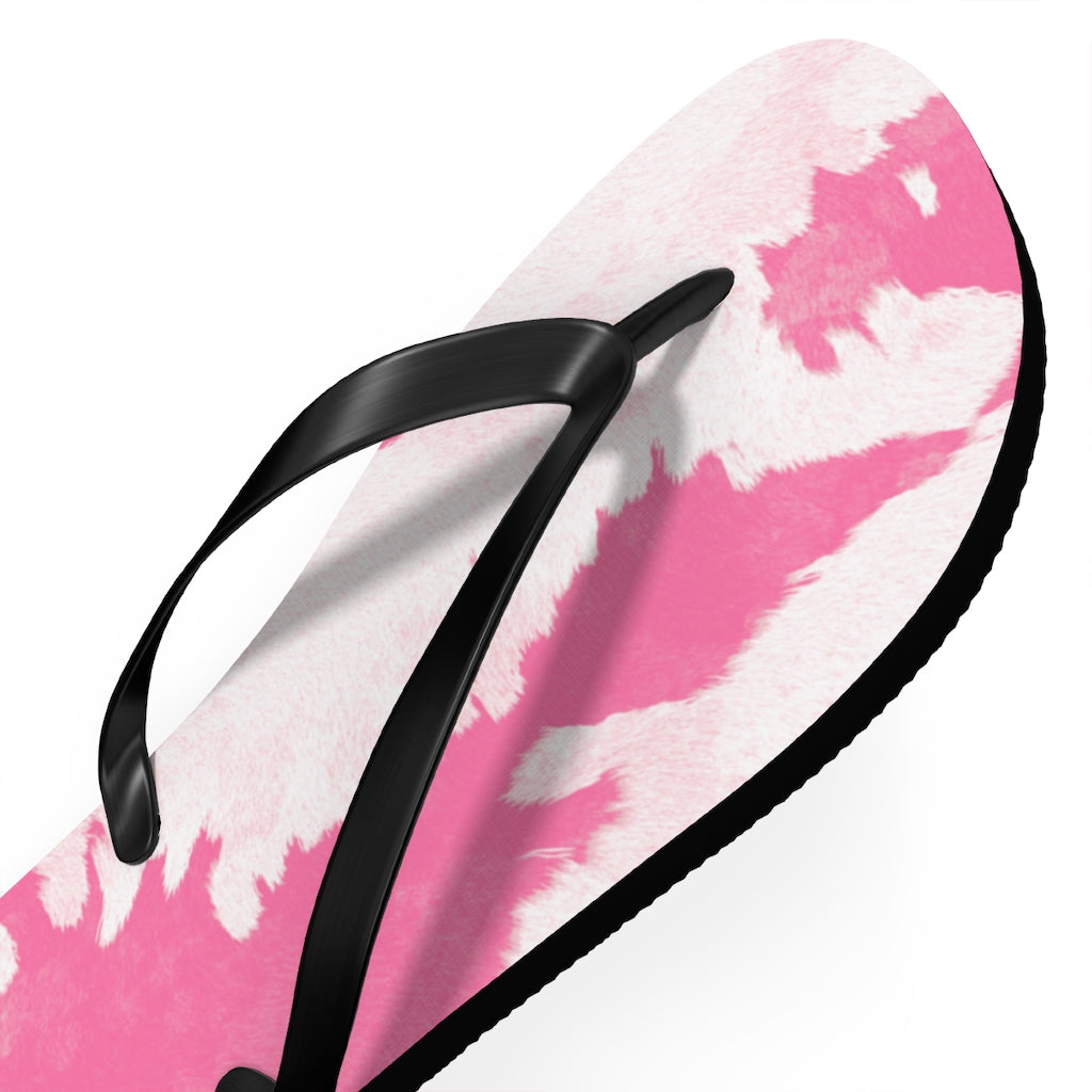 Pink Cow Print Flip Flops