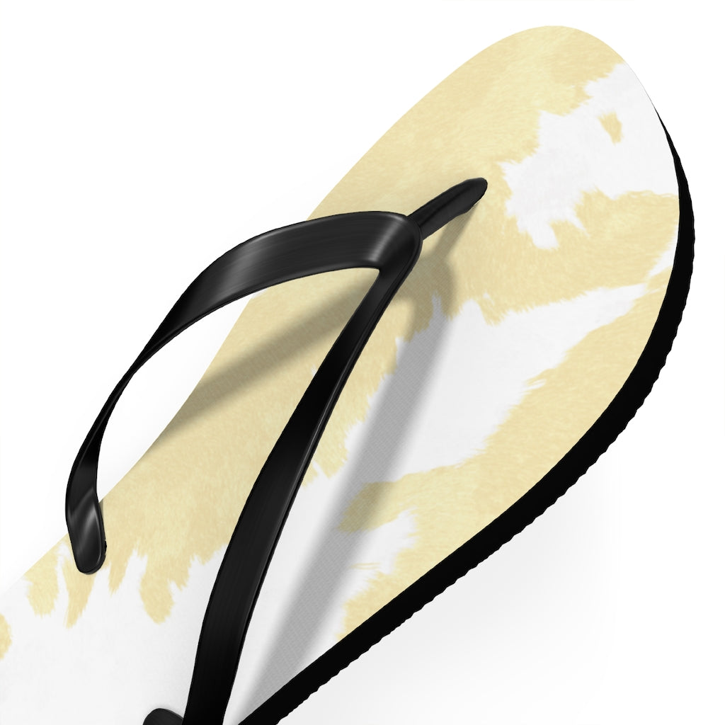 Cream Cow Print Flip Flops