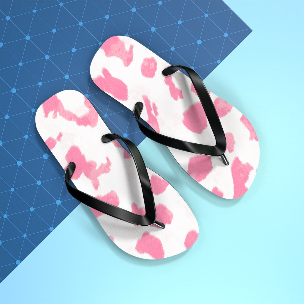 Pink Cow Print Flip Flops