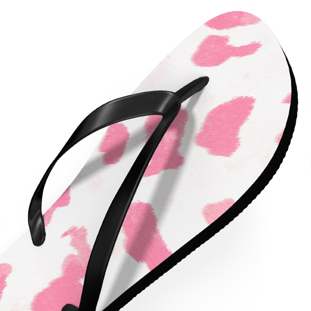 Pink Cow Print Flip Flops