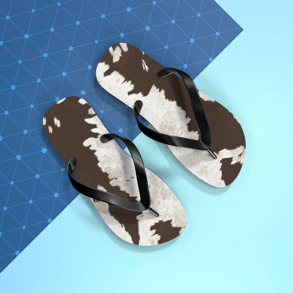 Taupe Cow Print Flip Flops