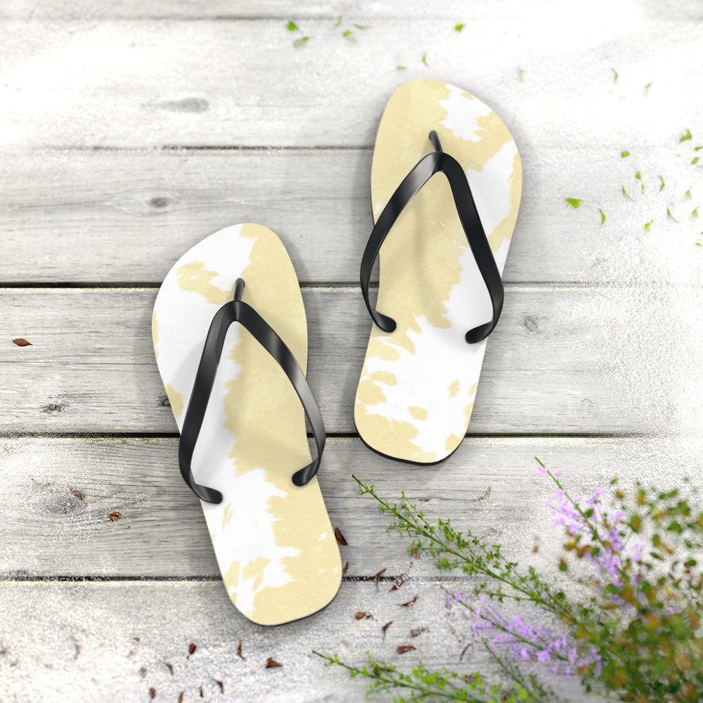 Cream Cow Print Flip Flops