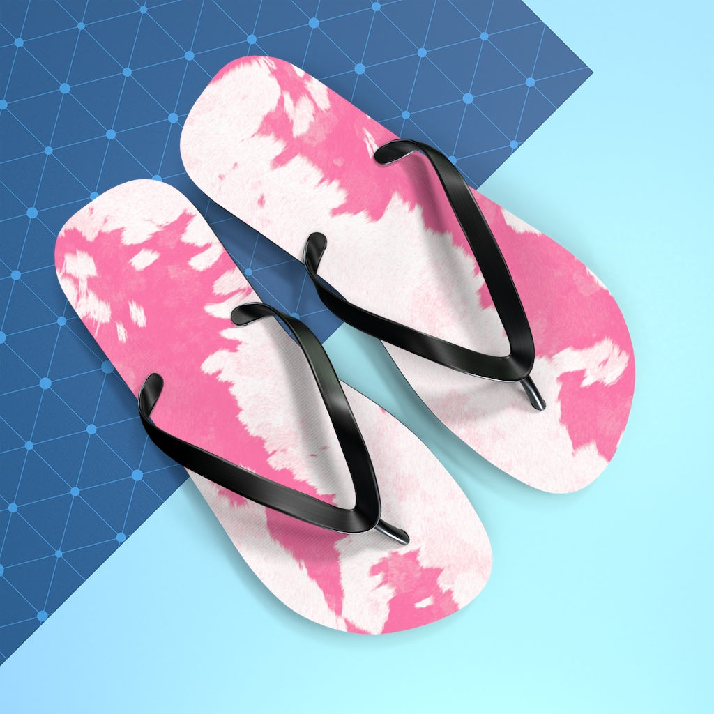 Pink Cow Print Flip Flops